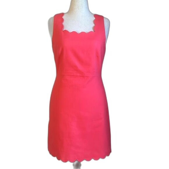J. Crew Pink Basketweave‎ Scalloped Hem Sheath Dress Size 12 Cotton Summer Party - Picture 9 of 9